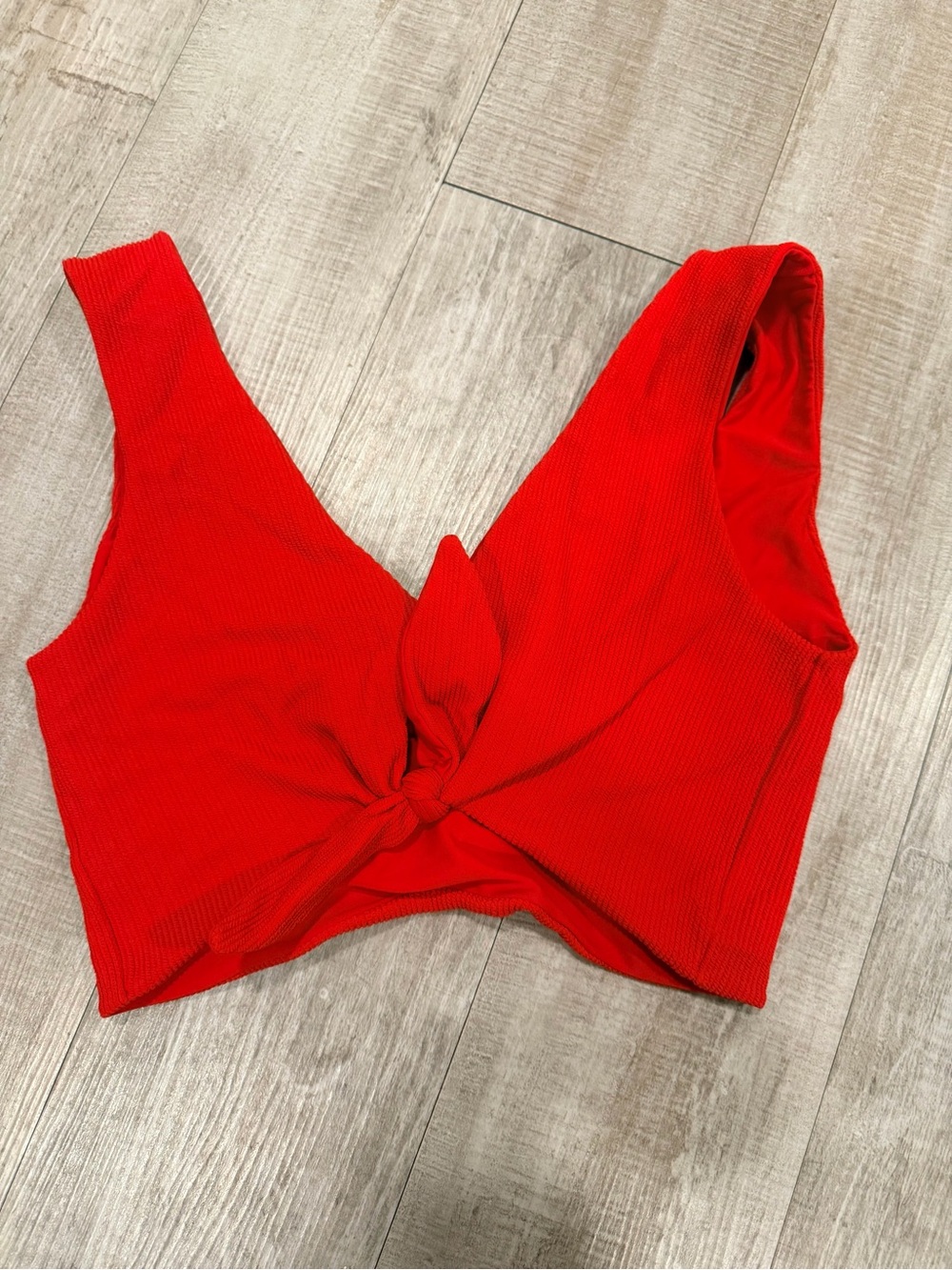 Montce Red Ribbed Knot Front Bikini Top